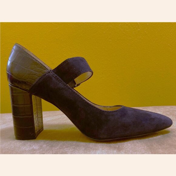 Tommy Hilfiger navy suede and croc block heel Mary Janes - Picture 1 of 7